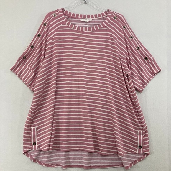 Jane and Delancey Top sz 2X Striped Button Accents Stretch Comfy Relaxed Casual - Picture 2 of 10